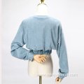 Long Sleeve V-Neck Towel Knit Top